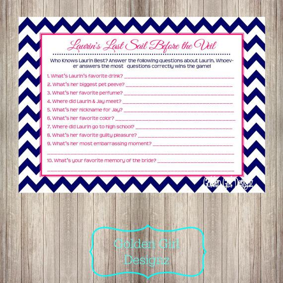 Свадьба - Last Sail Before the Veil Bachelorette Party/Lingerie Shower Who Knows the Bride Best Game- Printable Game - Colors & Text Customizable