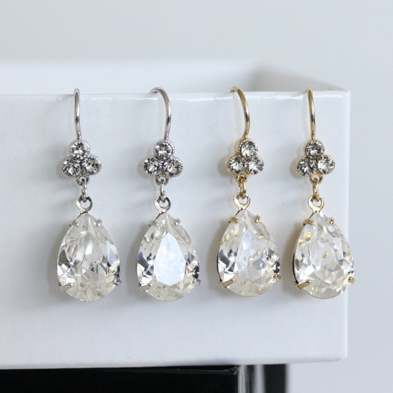 زفاف - Bridal Earrings Swarovski Crystal Teardrop Earrings Simple Wedding Earrings Gold or Silver Bridesmaid Earrings Wedding Jewelry JANE