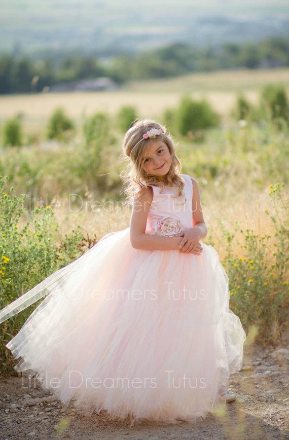 Hochzeit - NEW! The Juliet Dress in Pink Blush with Flower Sash - Flower Girl Dress