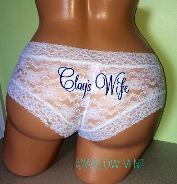 Wedding - Monogram bridal cheeky underwear; monogram wedding panties; personalized lace underwear; something blue; custom bridal underwear