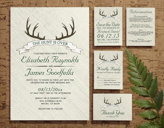 Wedding - The Hunt is Over Wedding Invitation Set/Suite, Invites, Save the date, RSVP, Thank You Cards, Response Cards, Printable/Digital/PDF/Printed