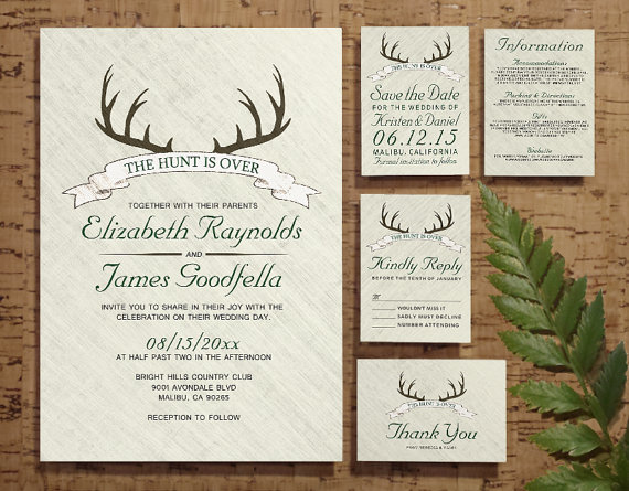 زفاف - The Hunt is Over Wedding Invitation Set/Suite, Invites, Save the date, RSVP, Thank You Cards, Response Cards, Printable/Digital/PDF/Printed