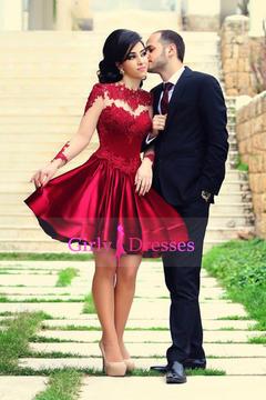 Mariage - 2015 Beautiful Prom Dresses Short A-Line Scoop Long Sleeves With Applique