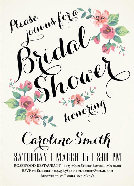 Mariage - Printable Bridal Shower Invitation - Vintage Floral Invitation - Spring/Summer Bridal Shower