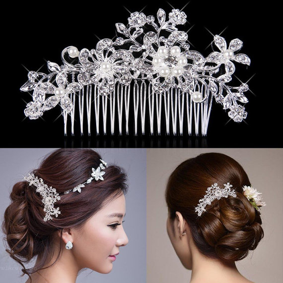 Hochzeit - Bridal Hair Comb Wedding Hair Comb Crystal Pearl Silver Wedding Hair Piece Bridal Jewelry Wedding Jewelry Bridal Accessories Style-131