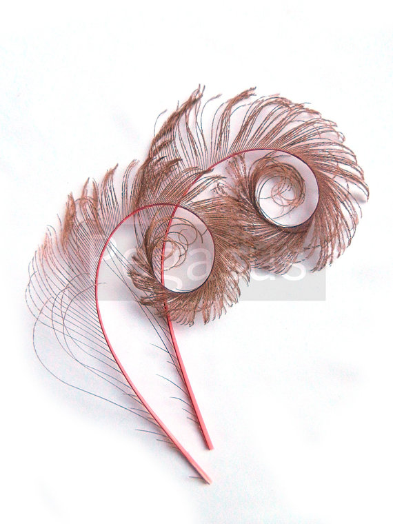 زفاف - Mauve Pink Curled Peacock Sword Tail Feathers (4 Feathers)(14 color options) for wedding bouquets, invitations, center pieces and millinery
