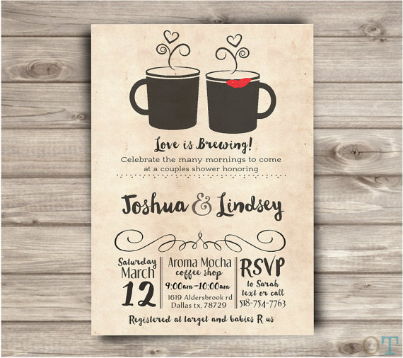 Hochzeit - Coffee Shop Wedding Shower Invitations Rustic simple Bridal couples Open House Shower Digital Download Printable Wedding Invitations NV501