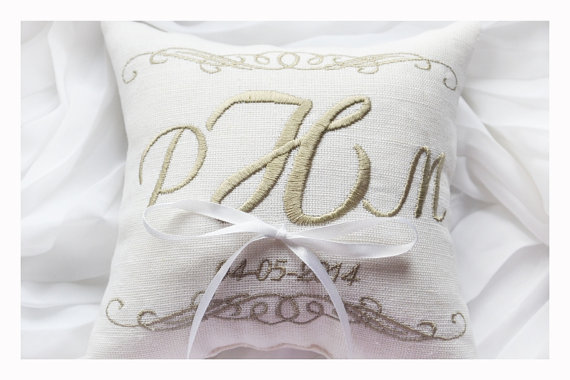 Mariage - Personalized Monogrammed Ring bearer pillow , wedding pillow , wedding ring pillow, Personalized Custom embroidered ring bearer pillow (R85)