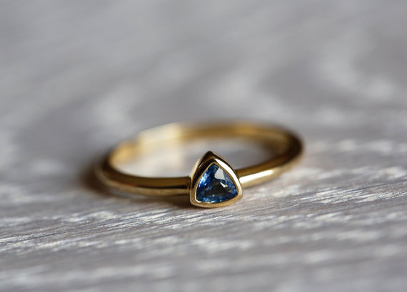 Wedding - Trillion Sapphire Ring, Sapphire Ring, Sapphire Engagement Ring, Blue Sapphire Ring, Triangle Sapphire Ring