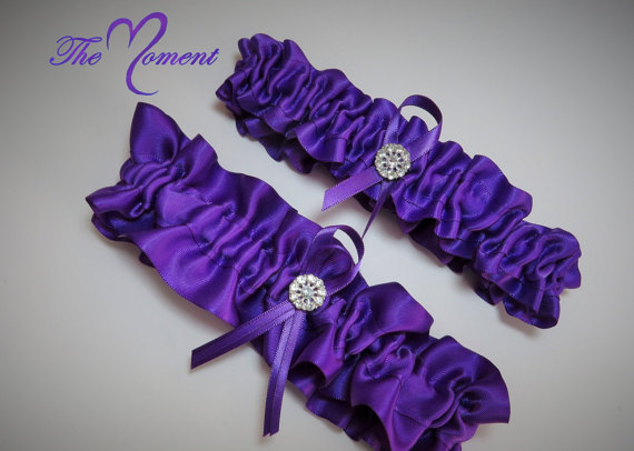 Wedding - Purple Garter Set, Keepsake and Toss-away Garter Set, Ribbon Garter, Bridal Garter, Prom Garter, Purple Garter
