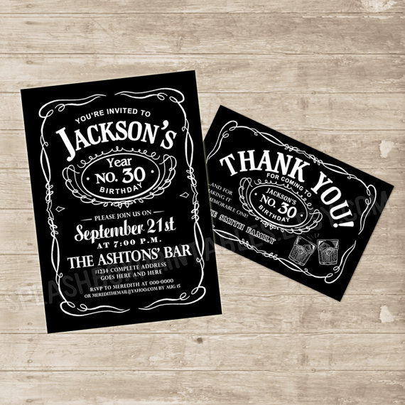 Wedding - Whiskey Invitation Jack Daniels Inspired Invitations Jack Daniel's Party Invite bachelor 21st 30th 40th 50th any age Birthday thank you card