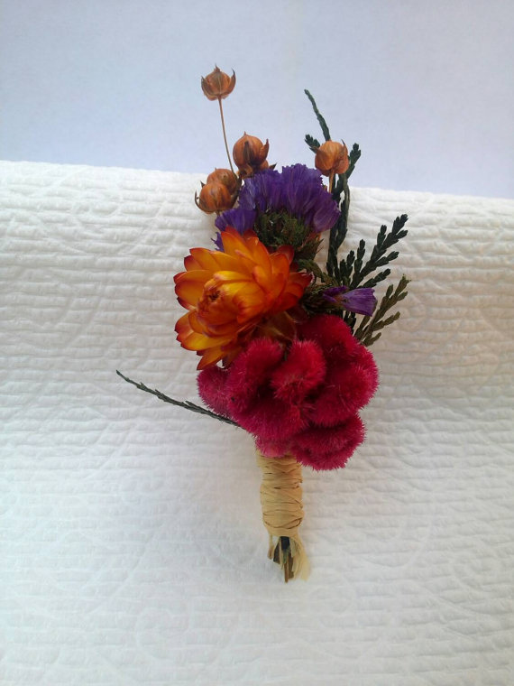 زفاف - Dried Flower Boutonniere Bright Colors
