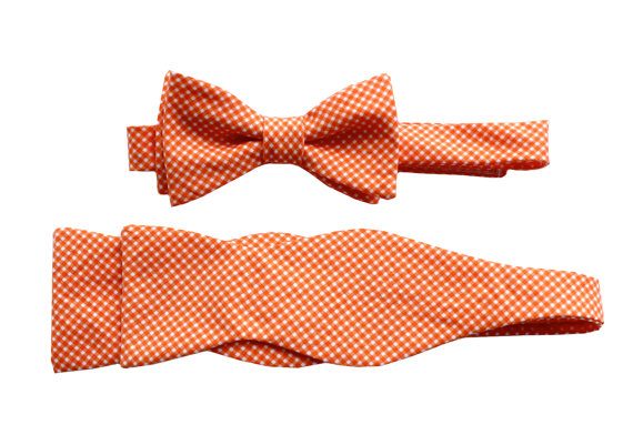 Wedding - Father Son Bow Tie Sets - Orange Tiny Gingham