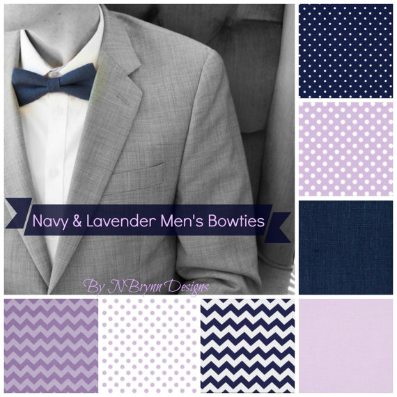 زفاف - Men's navy blue & lavender lilac purple bowties - chevron polka dot linen dot seersucker wedding bow tie father groomsmen ushers ring bearer
