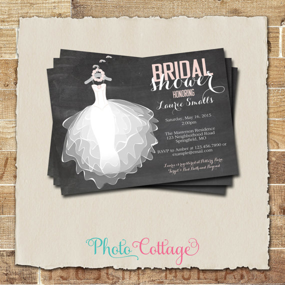 Wedding - Bridal Shower Invitation, Chalkboard Invitation, Wedding Dress Invitations, Bridal Shower Invites, Pink Invitation, BS116