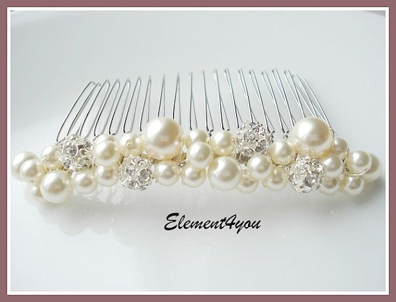 Свадьба - Bridal hair comb, wedding hair accessories, bridal headpieces, rhinestone hair comb bridal ,wedding hair comb, bridal pearl, white ivory