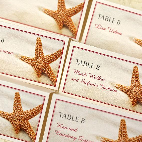 Hochzeit - Starfish Place Cards, White Sand, Escort Cards, Beach Wedding, DEPOSIT