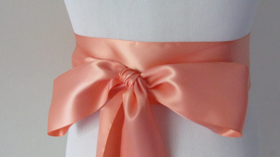 Hochzeit - Deep Peach Ribbon Sash / Double Faced Ribbon Sash / Bridal Sash / Bridal Ribbon / Deep Peach