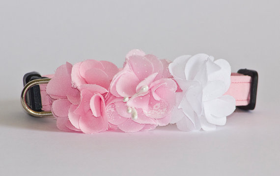 Hochzeit - Elegant Floral Fabric Flowers Wedding Cat and Dog Collar