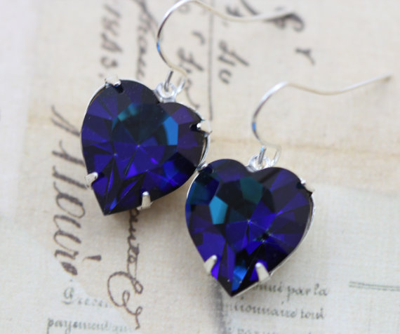 Wedding - Bermuda Blue Heart Earrings  -  Heart Jewelry Wedding Love Anniversary Bridesmaids