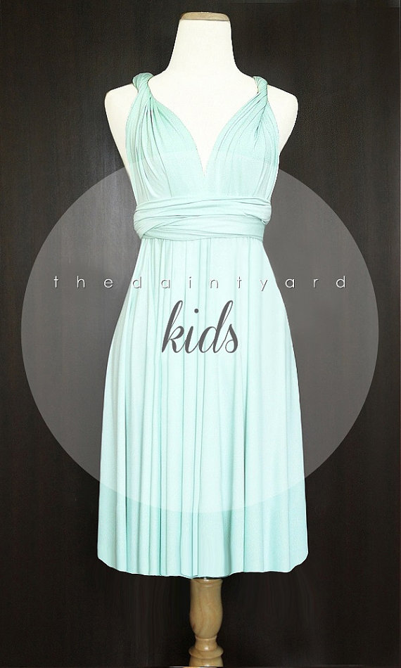 Hochzeit - KIDS Mint Bridesmaid Convertible Dress Infinity Dress Multiway Dress Wrap Dress Light Green Wedding Dress Pastel Flower Girl Dress