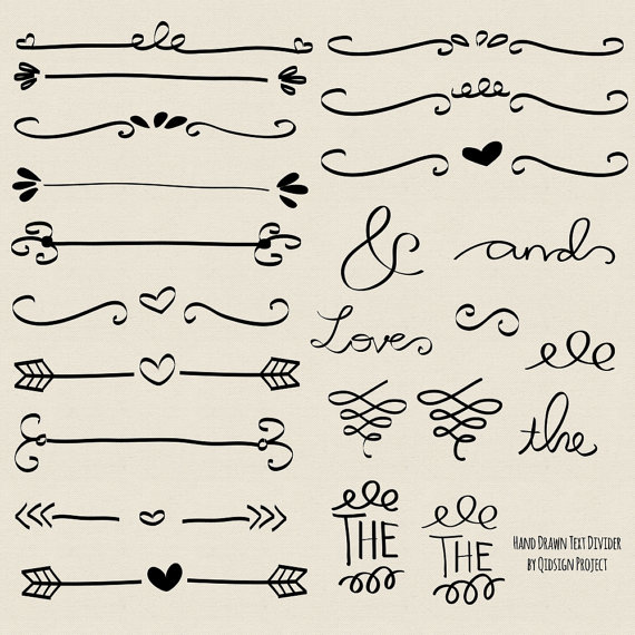 زفاف - Hand drawn doodle text divider, swirly, clip art for scrapbooking, wedding invitation, personal and commercial use, instant download