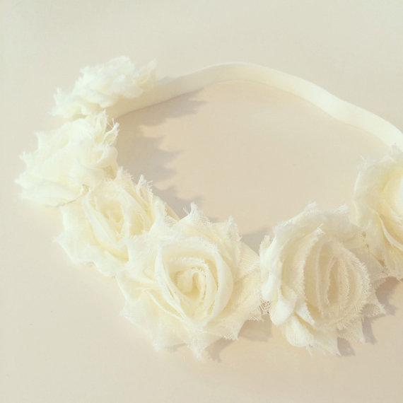 Wedding - Ivory Flower Crown Headband // Ivory  Cream Flower Crown Headband for Baby, Toddler + Kids, Spring Flower Crown, Ivory Flower Girl Headband