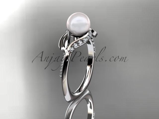 Свадьба - Platinum diamond pearl unique engagement ring AP225