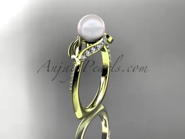 Свадьба - 14kt yellow gold diamond pearl unique engagement ring AP225