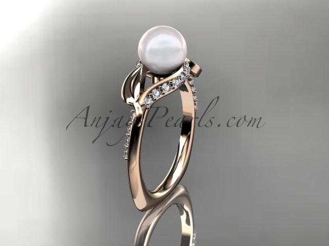 Hochzeit - 14kt rose gold diamond pearl unique engagement ring AP225