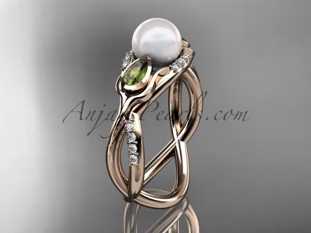 Wedding - 14kt rose gold diamond pearl, tulip unique engagement ring AP226