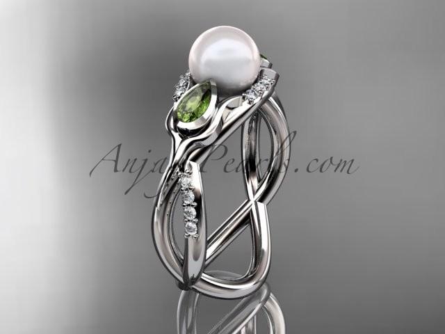زفاف - Platinum diamond pearl, tulip unique engagement ring AP226