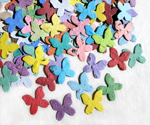 Hochzeit - 100 Seed Paper Butterflies - Plantable Paper Butterfly Wedding Favor - Confetti Seed Paper