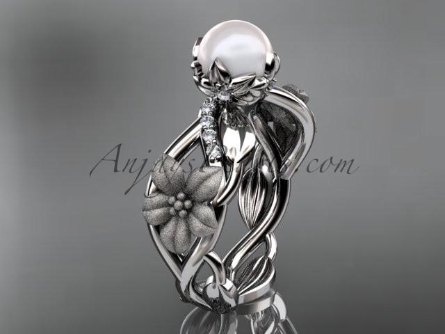 زفاف - Unique 14kt white gold diamond floral leaf and vine wedding ring,engagement ring AP270