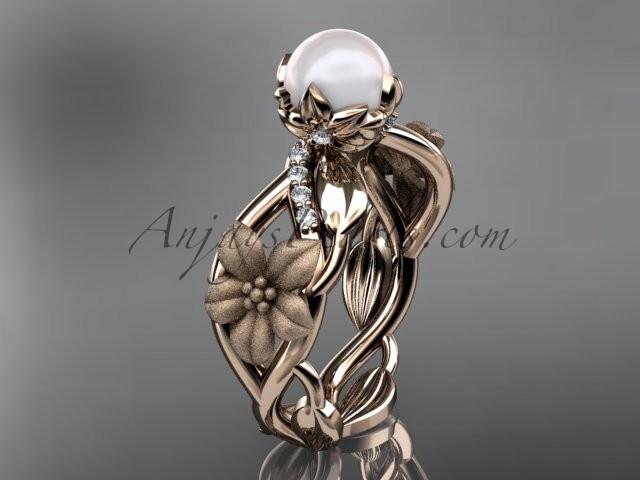 زفاف - Unique 14kt rose gold diamond floral leaf and vine wedding ring,engagement ring AP270
