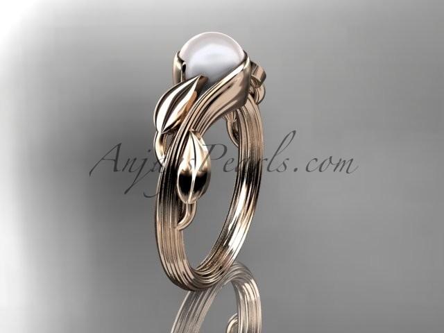 Hochzeit - 14kt rose gold pearl leaf and vine engagement ring AP273