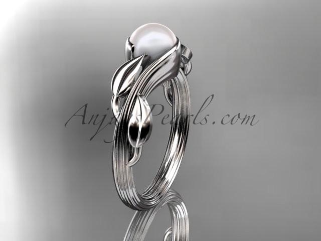 زفاف - 14kt white gold pearl leaf and vine engagement ring AP273
