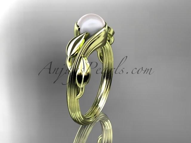 Wedding - 14kt yellow gold pearl leaf and vine engagement ring AP273