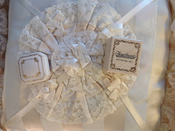 Hochzeit - 30s Vintage Wedding Ringbearer Pillow and Ring Boxes