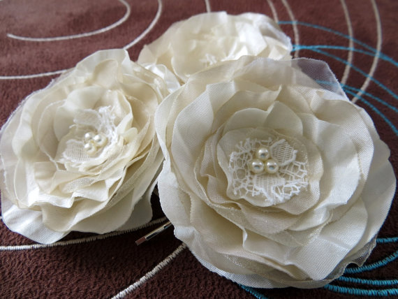 زفاف - Ivory, cream bridal hair flowers (set of 3), bridal hairpiece, bridal hair accessories, bridal floral headpiece, wedding hair accessories