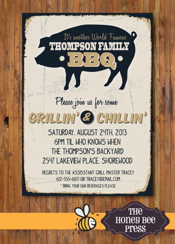 Mariage - Back Yard BBQ Party Invitation - Pig Roast  - Memorial Day - July 4th - Labor Day - Adult Birthday Party - Rehearsal Dinner - Item 0113