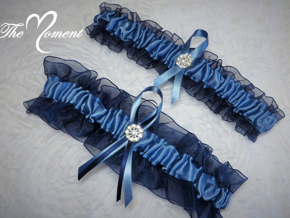 Свадьба - Navy Blue Garter Set, Keepsake and Toss-away Garter Set, Ribbon Garter, Prom Garter, Smokey Blue Garter, Bridal Garter, Wedding Garter