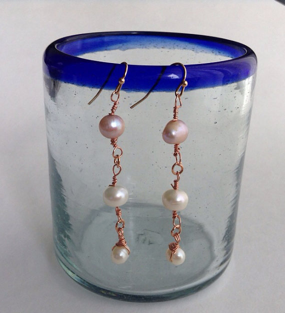 زفاف - Rose Gold Pearl Earrings, pearl earrings, bridal jewelry, bridesmaid gift