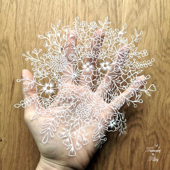 Hochzeit - PERSONAL USE Delicate Flowers Design - Papercutting Template to hand cut or machine cut