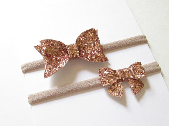 Mariage - Rose Gold Glitter Bow, Newborn, Toddler, Girl, Teen, Woman, Baby Shower, Wedding, Classy, You Choose, Custom, RTS