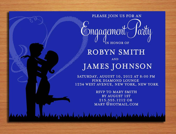 Wedding - Love Silhouette Blue Engagement Party Customized Printable Invitations /  DIY