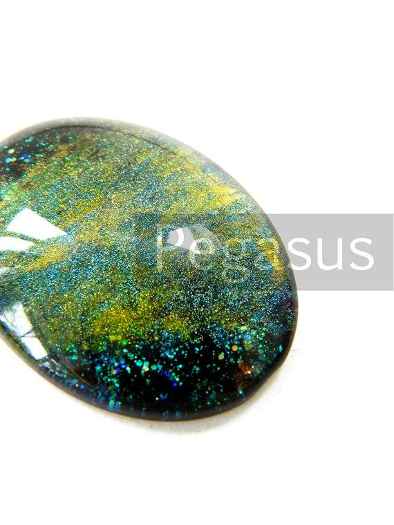 Mariage - Green Solar Flare OVAL Glass Opal Cabochon (3 Piece)(40x30 cab and more sizes) Flatback Galaxy gem for wedding favor,costume,jewelry making