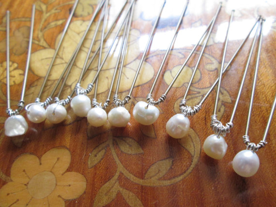 زفاف - Bridal hair accessories/ wedding hair accessories/ bridal hairpins/ wedding hairpins/ 10 handmade freshwater pearl bridal proms hairpins