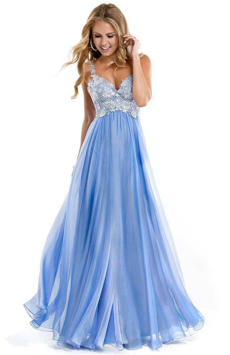 Mariage - V-neck Straps A-line/Princess Lace Applique Floor-length Chiffon Dress