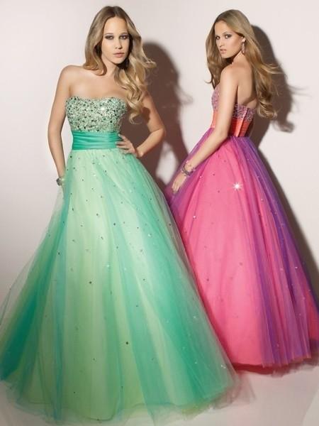 Mariage - A-line Strapless Paillette Sleeveless Floor-length Tulle Dress